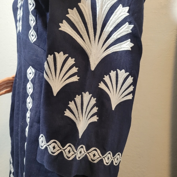 Boden UNA Blue Embroidered Elastic Waist Linen Maxi Bohemian Dress Size Large - Picture 7 of 15